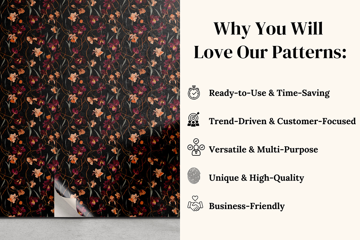 Dark Romance Moody Floral Patterns, a Pattern Graphic by Ninterints (Photo 4 of 17)