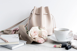 Styled Stock Image, Tote & Roses
