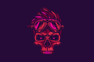 STYLISH SKULL IN MOTORCYCLE GLASSES.