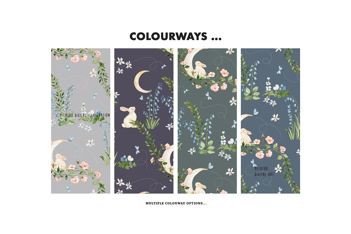 Moonlit Bunny Wildflower pattern, a Pattern Graphic by Milatoo (Photo 3 of 4)