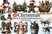 Watercolor Black & Gold Christmas C, a Seasonal Illustration by Rose Art (Thumbnail 1 of 6)