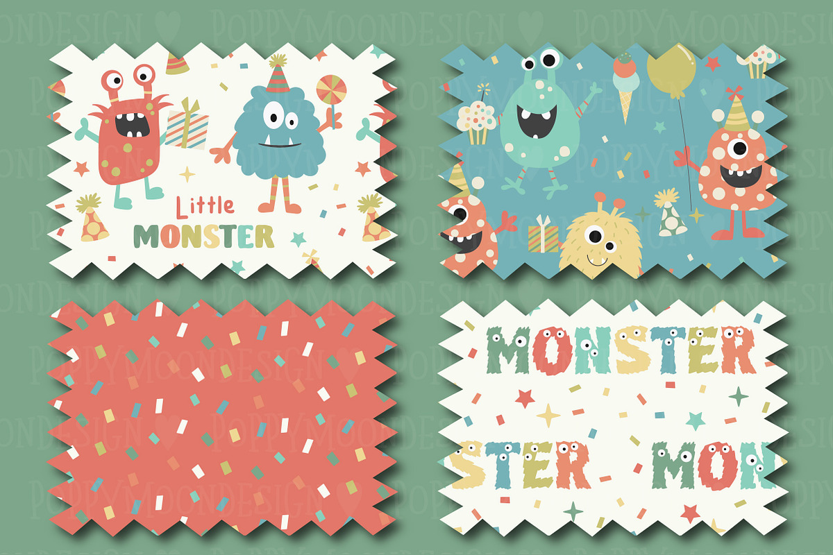 Monster party clipart & paper set, an Illustration by Poppymoondesign (Photo 3 of 5)