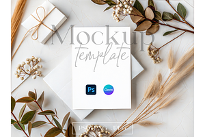 5x7 Invitation Mockup with Gift Box, a Product Mockup by MockupWizard