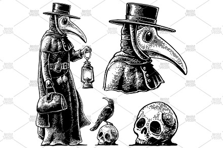 Plague doctor engraving, a Person Illustration by MoreVector