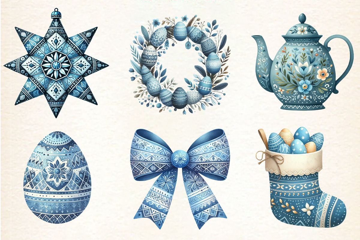 Blue Nordic Easter Sublimation Clipa, an Illustration by DreamArtGraphic (Photo 3 of 4)