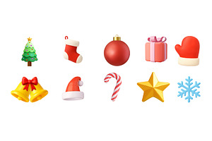 3D Christmas icons collection for, an Object Illustration by ModVector