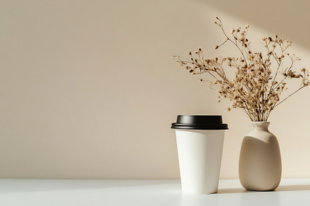 Coffee and dried flowers on table, a Background Photo by Beautiful things