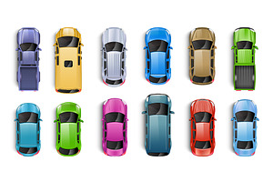Various colourful cars top view set, a Transportation Illustration by Yayasya