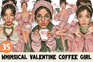 Whimsical Valentine Coffee Girl PNG, a Graphic by CitraGraphics
