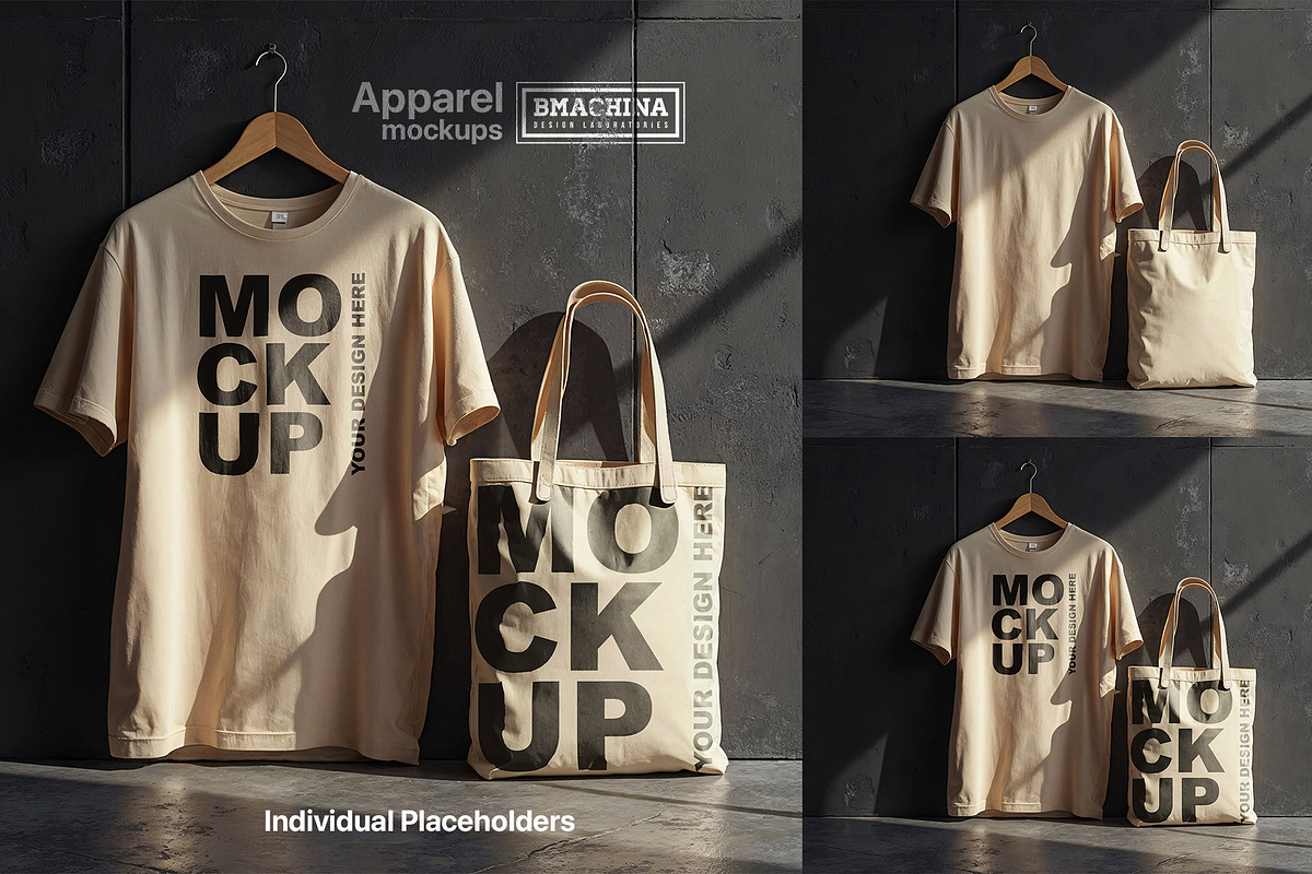 T-Shirt & Tote Bag Mockups, an Apparel Mockup by BMACHINA Labs. (Photo 6 of 6)