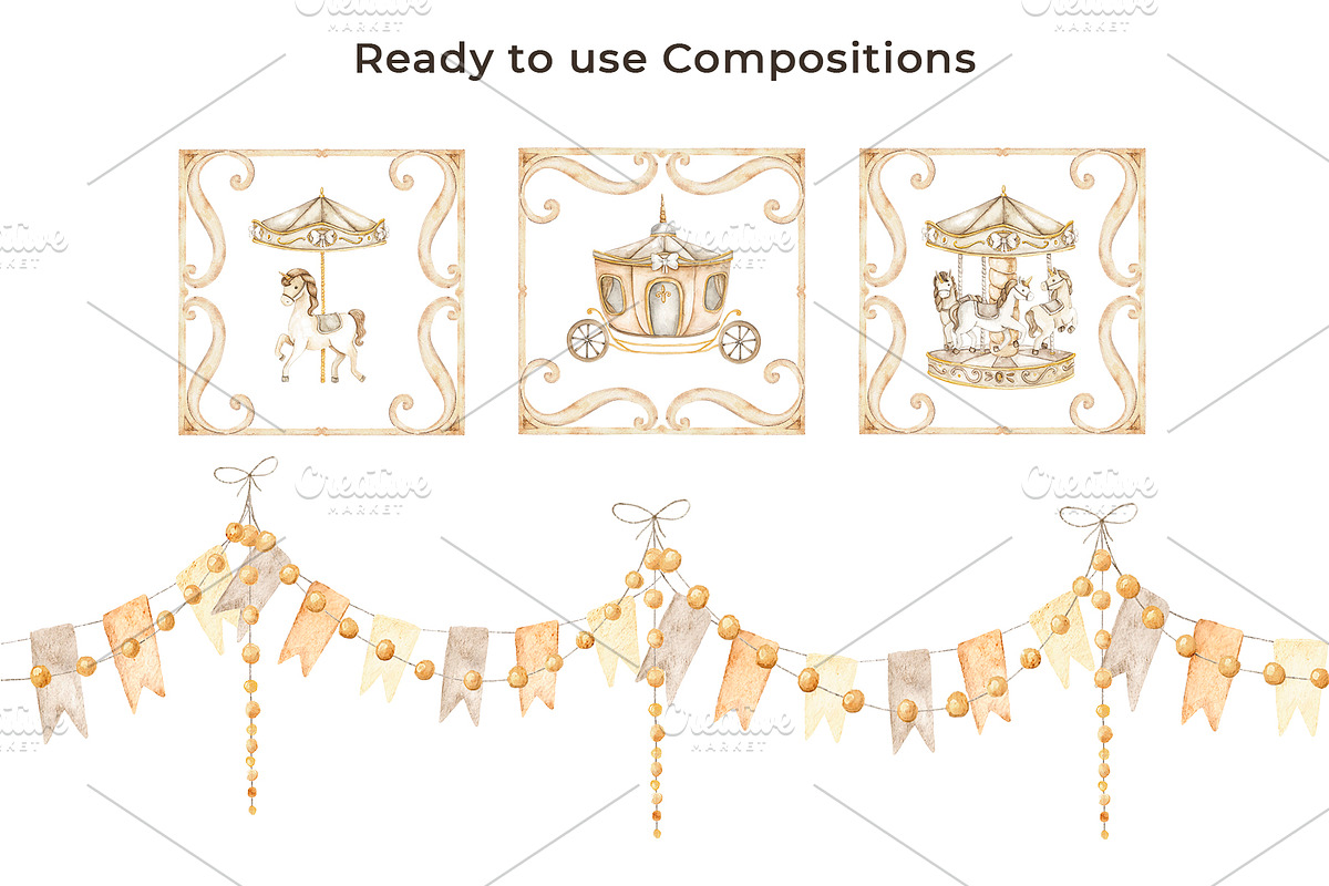 Vintage Carousel Horses Clip Art, a Decorative Illustration by Eves_Aquadreams (Photo 6 of 11)