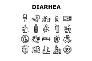 diarrhea causes icons set vector, an Object Illustration by pikepicture