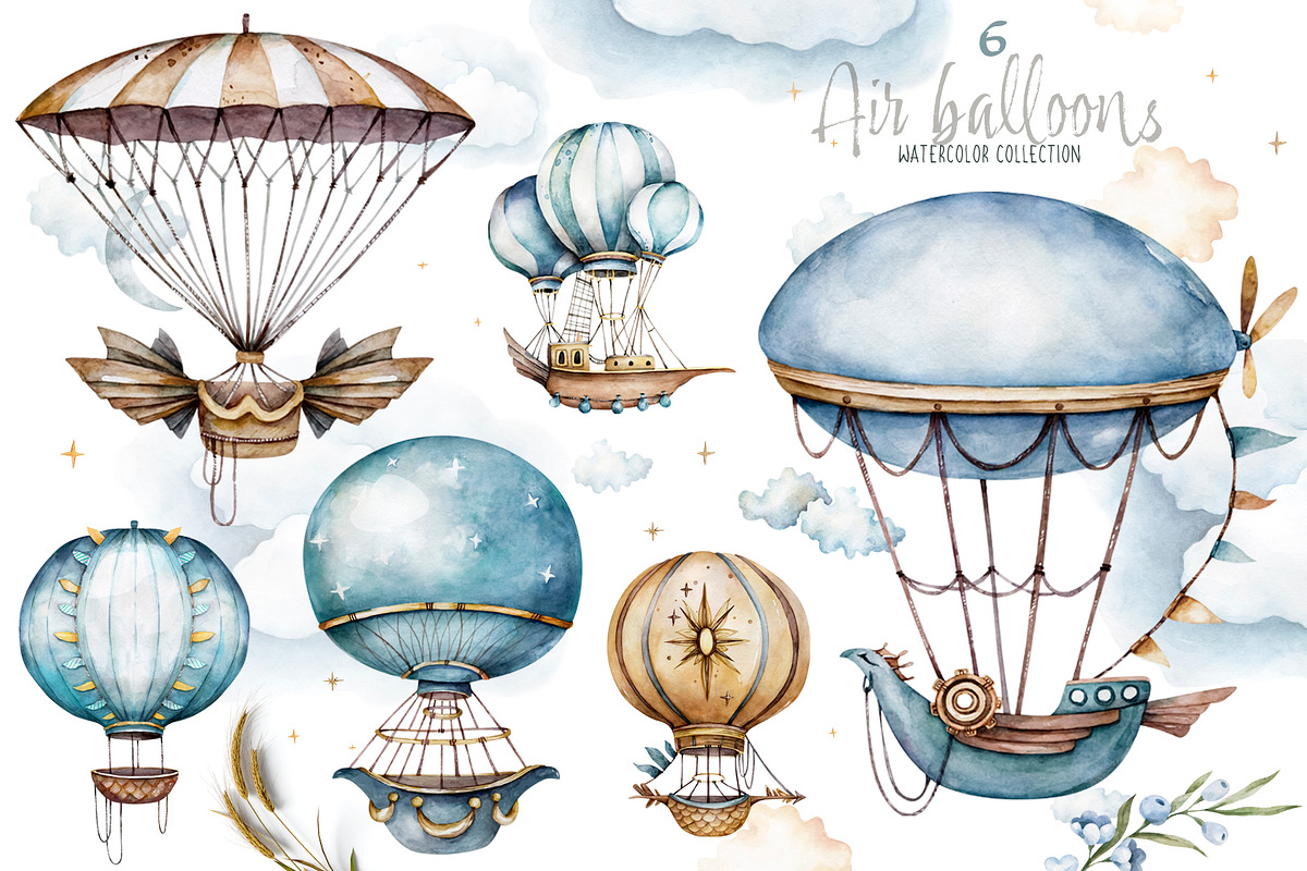 Hot Air balloons. Sky dreamer set., an Illustration by Ann Art Houze (Photo 2 of 9)