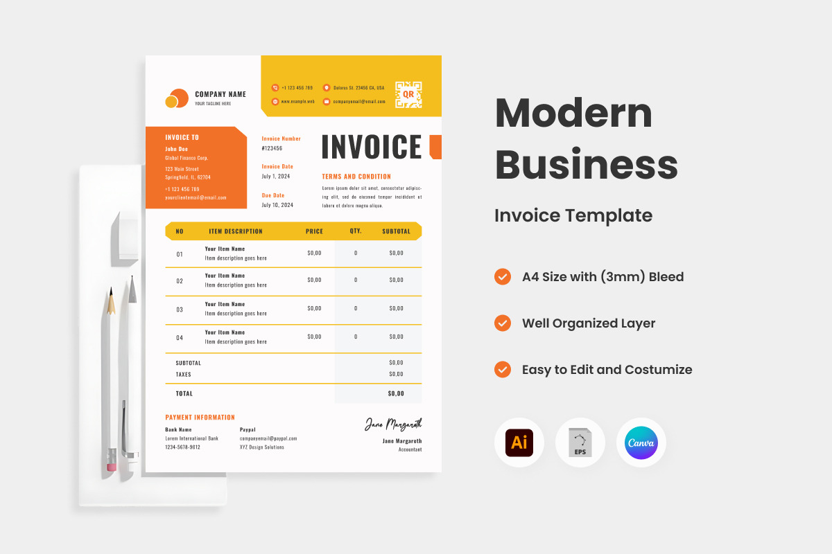 4 Modern Business Invoice Template, a Print Template by twinstd (Photo 2 of 4)