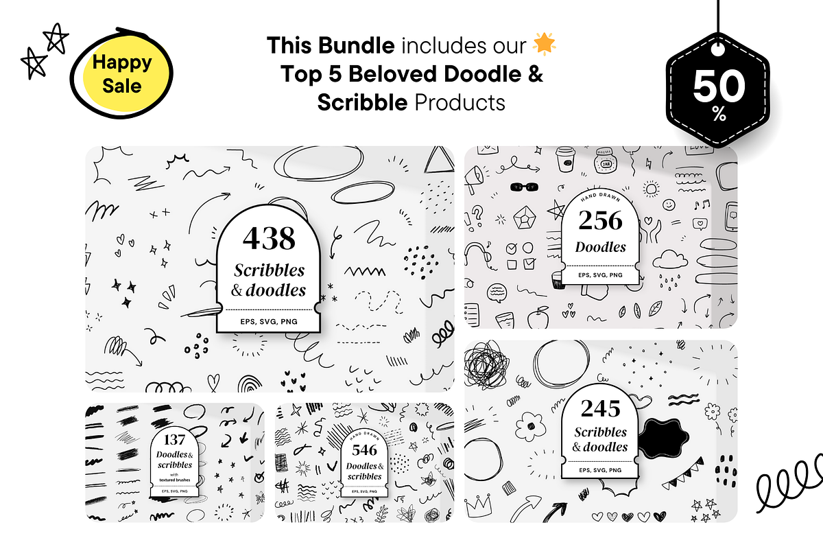 【50%】 BIG SALE Doodle BUNDLE, an Object Graphic by Pinkbrush (Photo 2 of 8)