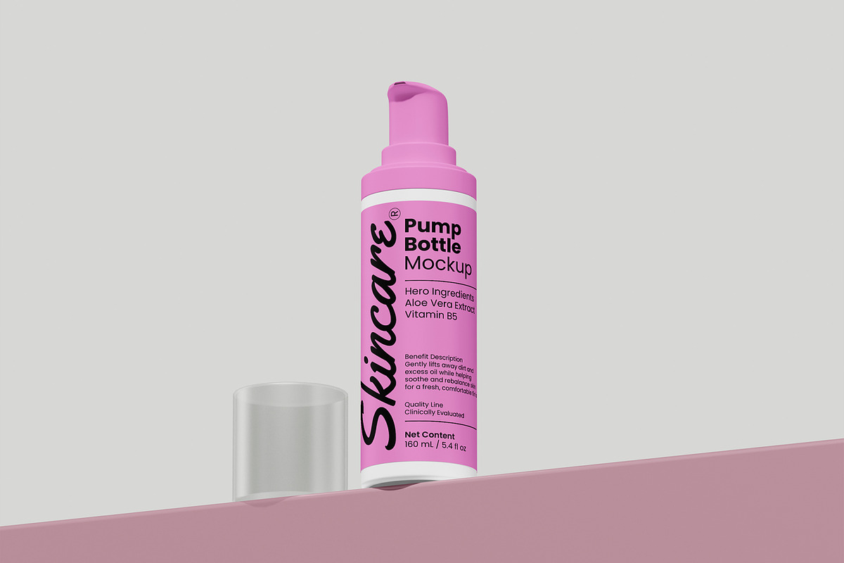 Skincare Pump Bottle Mockup, a Packaging Mockup by Unerispace (Photo 4 of 5)