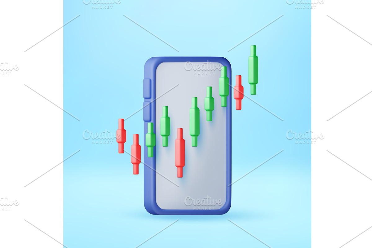 3D Mobile phone with candlestick, a Finance Illustration by Abscent
