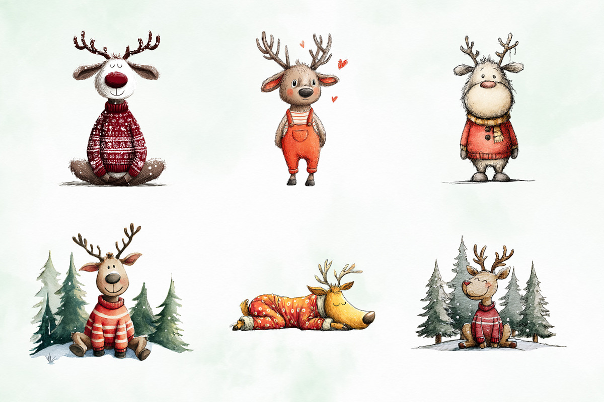 Quirky Funny Christmas Reindeer PNG, an Illustration by Creative Art (Photo 5 of 14)