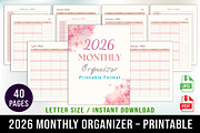 2026 Monthly Organizer Printable, a Stationery Template by Designmela01 (Thumbnail 1 of 8)