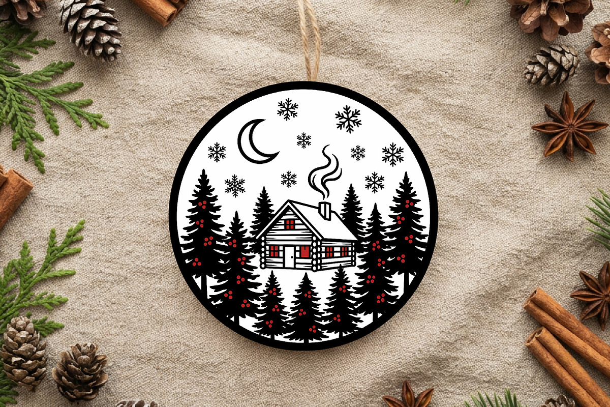 Winter Cabin Christmas Ornament PNG, a Decorative Illustration by CrexoraLab (Photo 2 of 3)