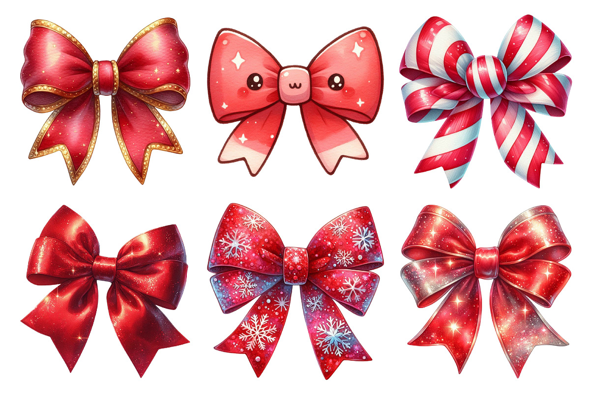Red Coquette Christmas Bow Bundle, an Illustration by Daily.Designs (Photo 4 of 5)