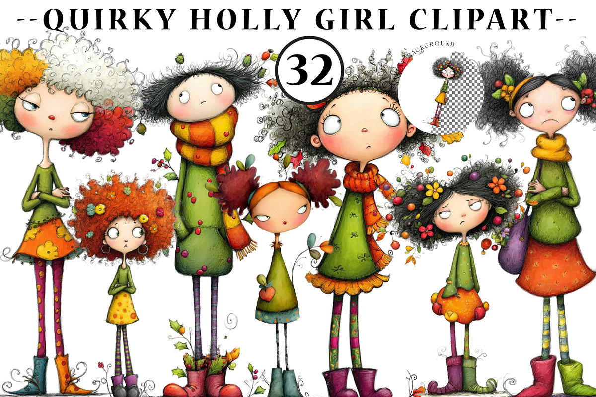 Quirky Holly Girl Clipart, an Illustration by CreationArt (Photo 1 of 6)
