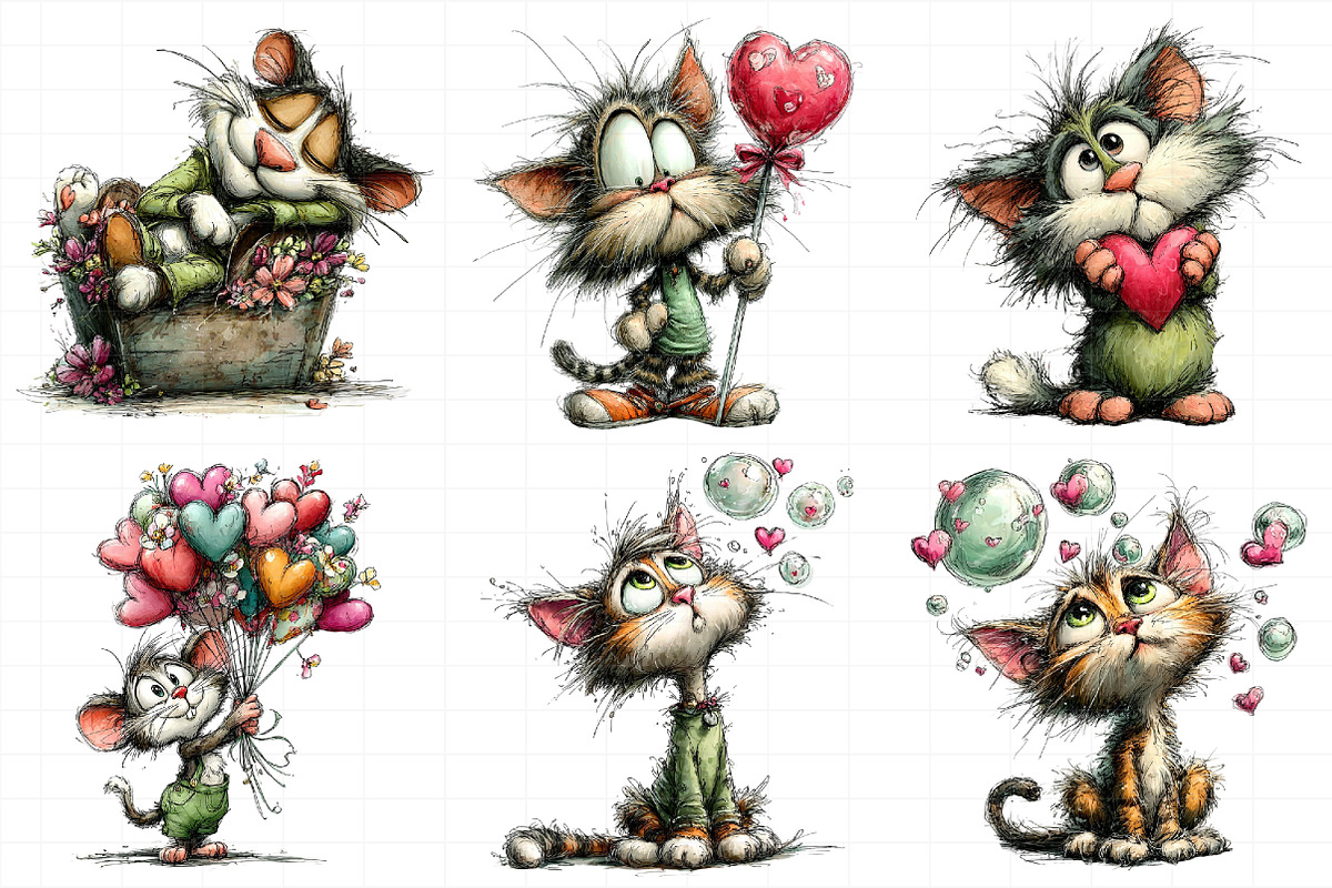 Watercolor Valentine Cat Clipart Bun, an Illustration by Daily.Designs (Photo 4 of 5)