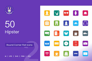 50 Hipster Filled Round Corner Icons, an Icon by IconBunny