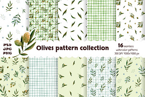 Watercolor Olives pattern collection