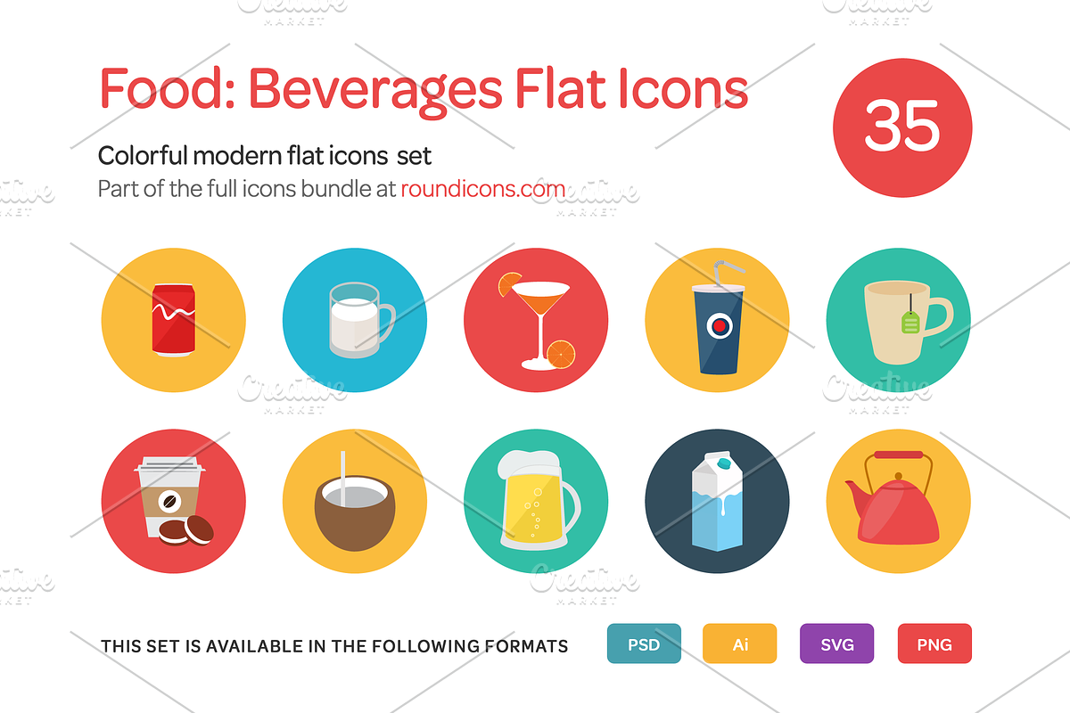 Food: Beverages Flat Icons Set