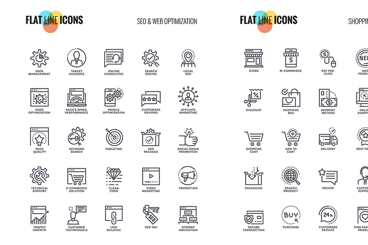 Big collection of flat line icons, an Outline Icon by Creative Graphics