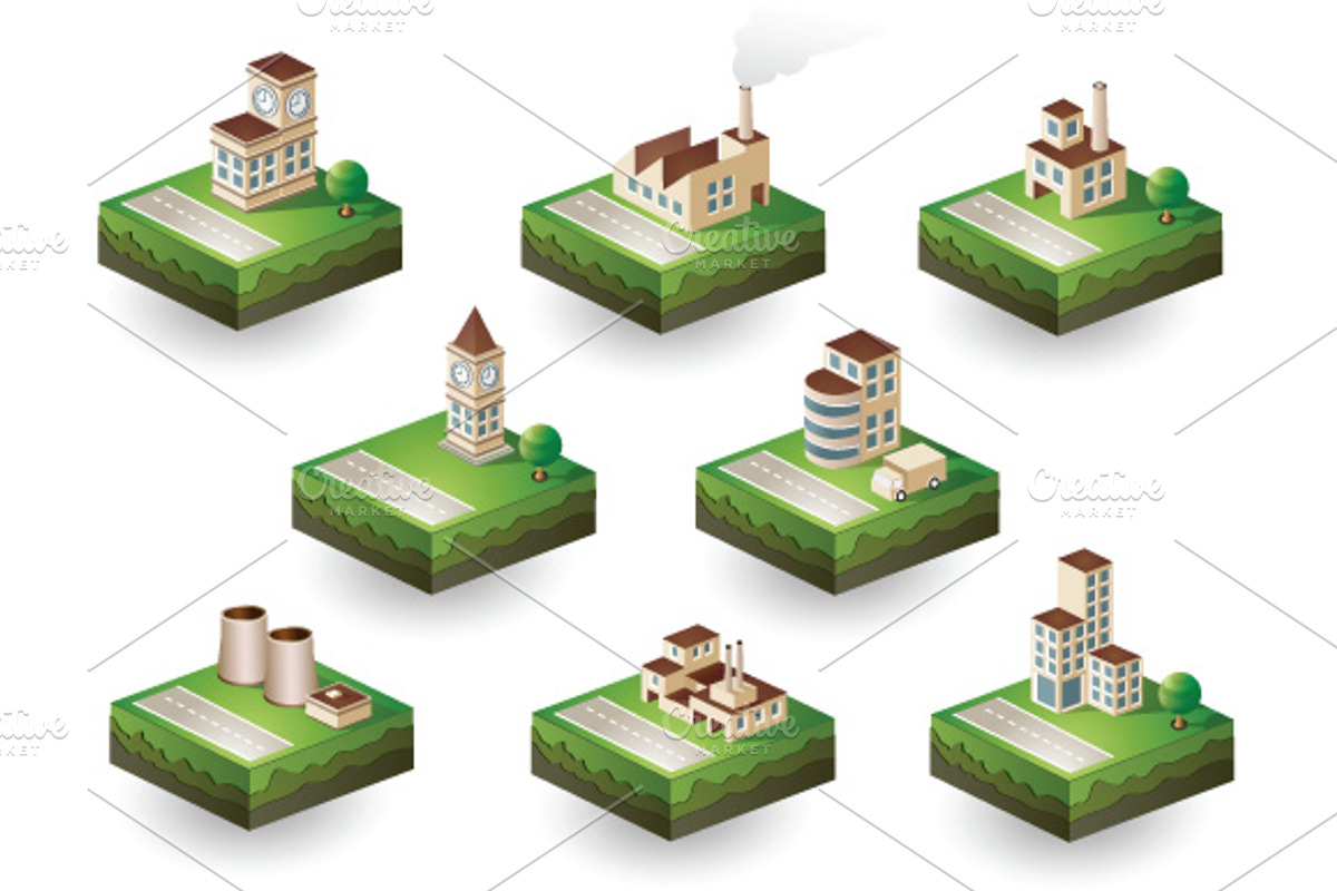 Isometric vector city set preview 4