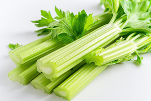 Green fresh celery sticks on white background, a Food & Drink Photo by AlyaAnd