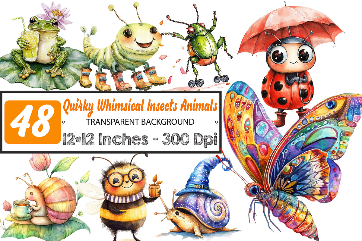 Quirky Whimsical Insects Animals PNG, an Illustration by DreamCafeArt (Photo 1 of 6)