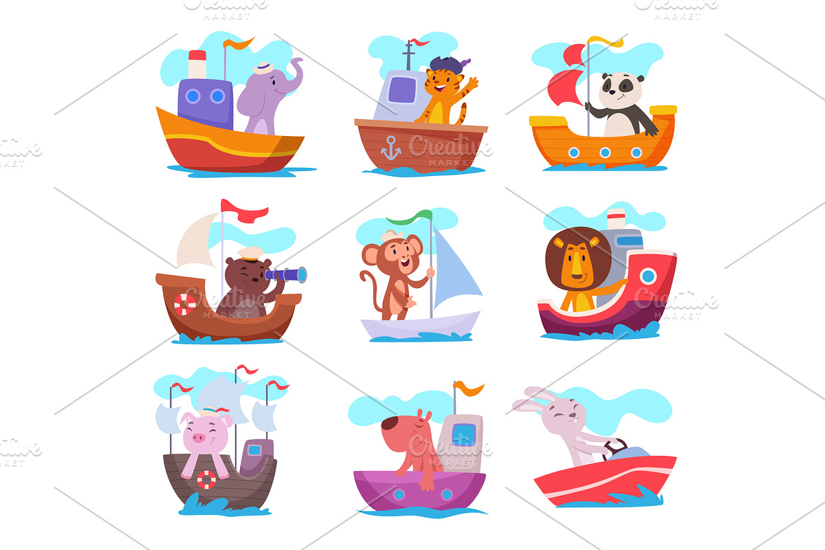 Animals on yacht. Kids little, an Animal Illustration by Onyx