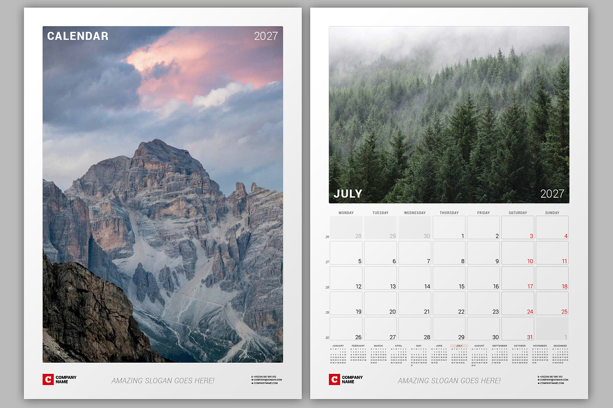 Wall Calendar 2027 (WC030-27), a Stationery Template by mikhailmorosin (Photo 4 of 6)