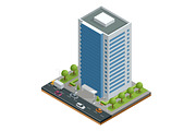 Isometric city houses composition with building and road isolated ...