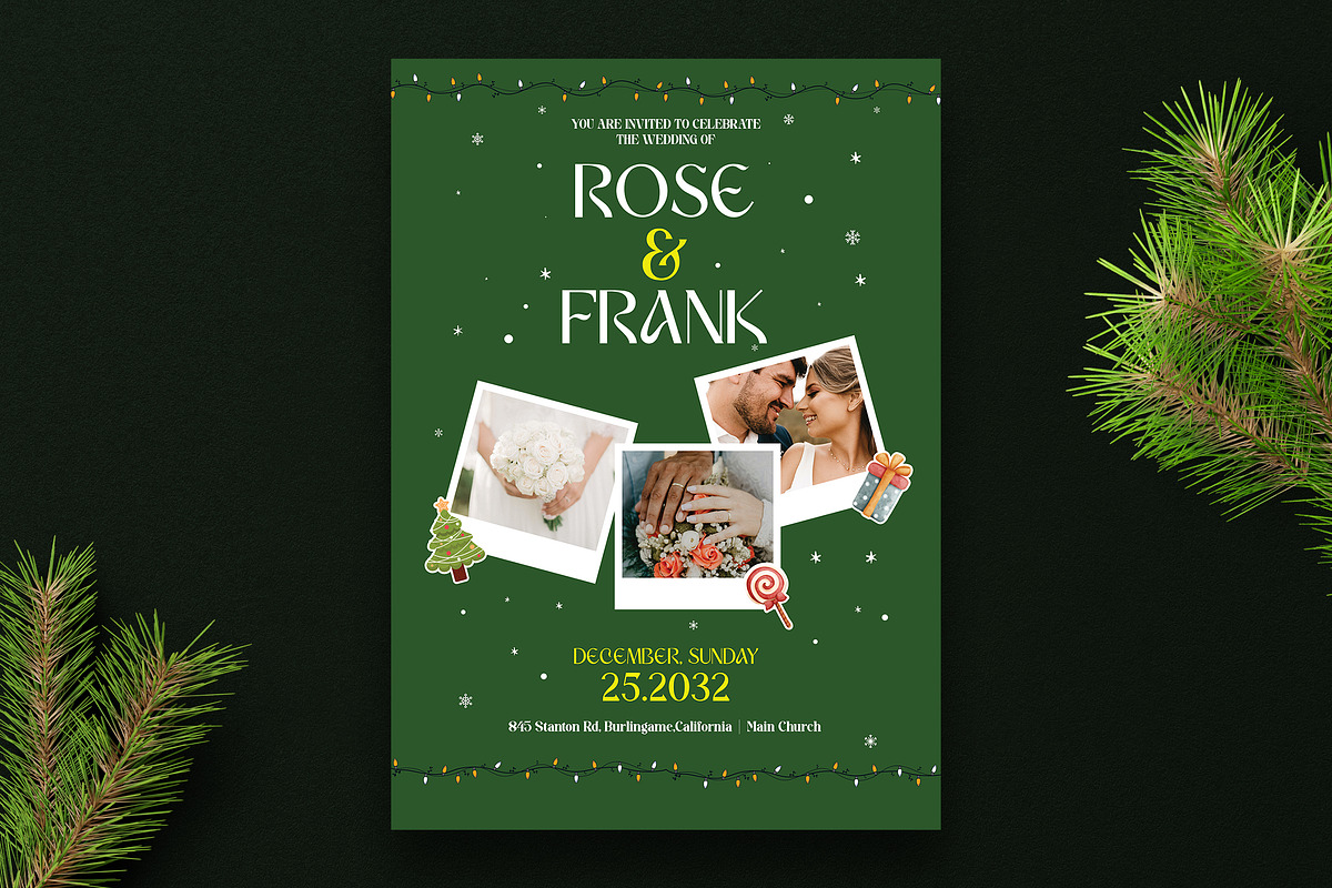 Christmas Wedding Invite Flyer, a Flyer Template by iDoodle Studio