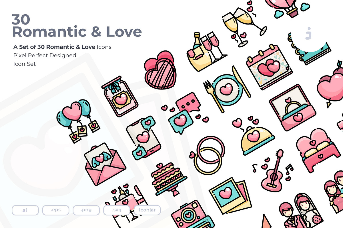 30 Romantic & Love Icon set, an Outline Icon by Just Icon (Photo 1 of 3)