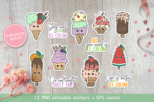 Ice Cream Kawaii Sticker Set