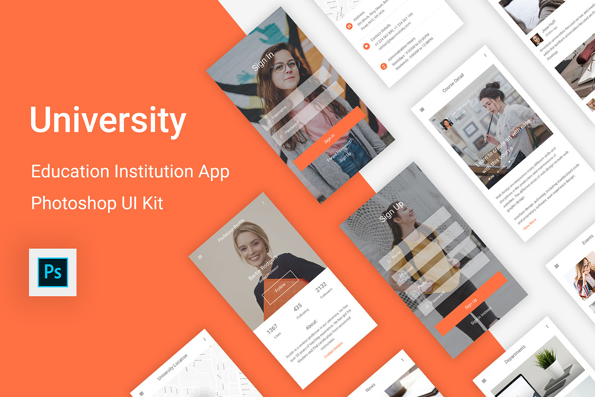 Education & Learning UI Kit (PSD), an UI Kit Template by themelove (Photo 1 of 10)