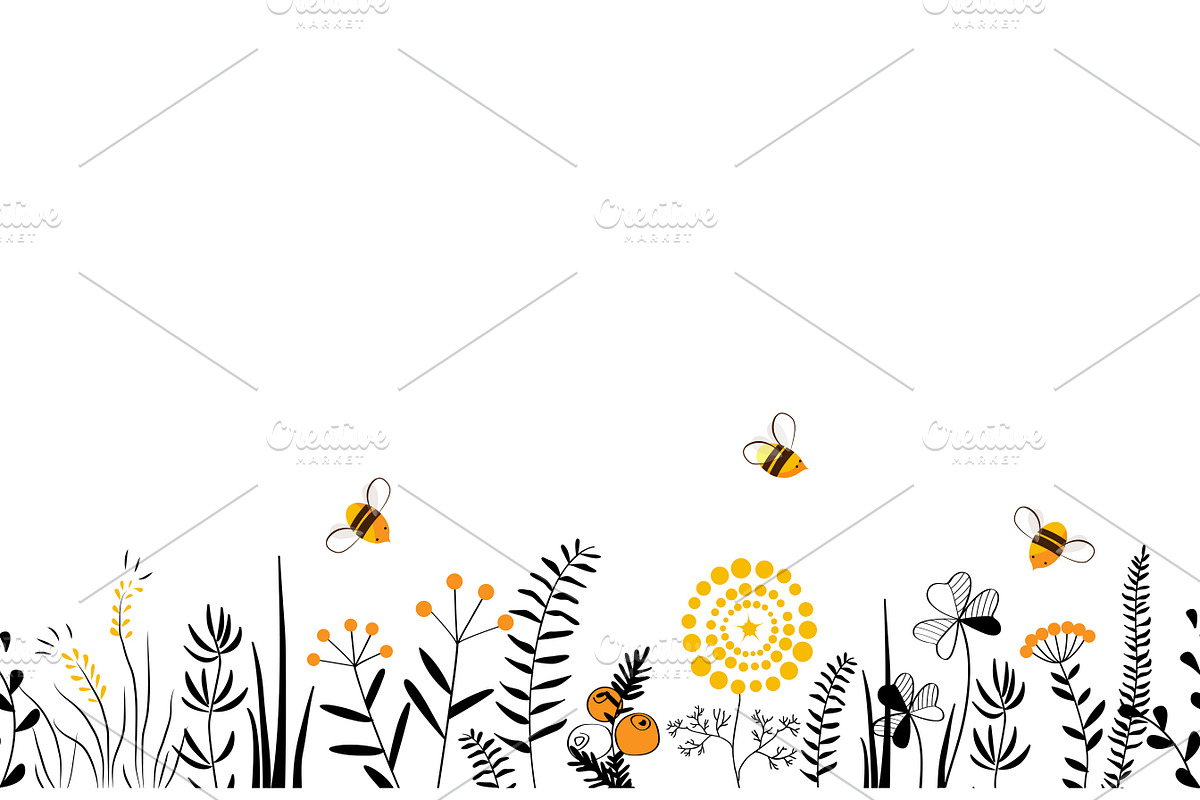Honey Flowers Seamless Border, a Pattern Graphic by Toltemara