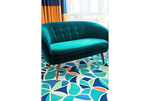 Modern teal sofa on geometric, an Abstract Photo by Lermont51