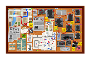 Detective board, investigate wall, an Illustration by Vector Tradition
