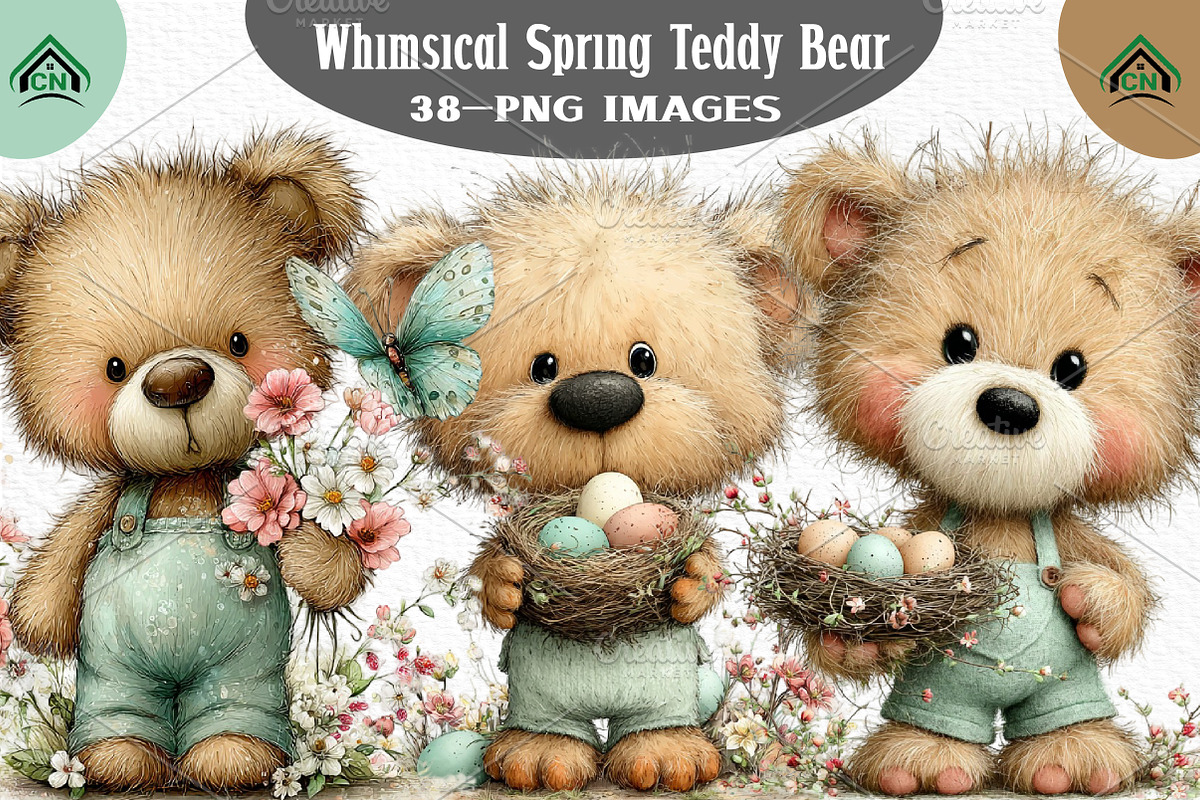 Whimsical Spring Teddy Bear Clipart, an Illustration by Craft Nest (Photo 1 of 11)