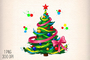Colorful Coquette Christmas Tree PNG, an Illustration by Daily.Designs