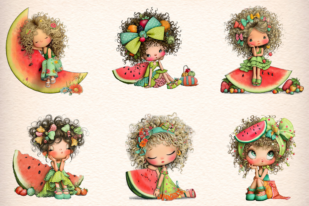 Whimsical Summer Watermelon Girls Cl, an Illustration by Digital Artistic99 (Photo 3 of 10)