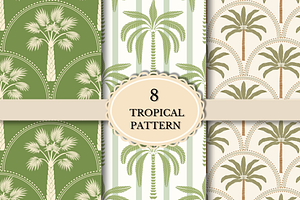 Palm Tree Tropical Seamless Patterns