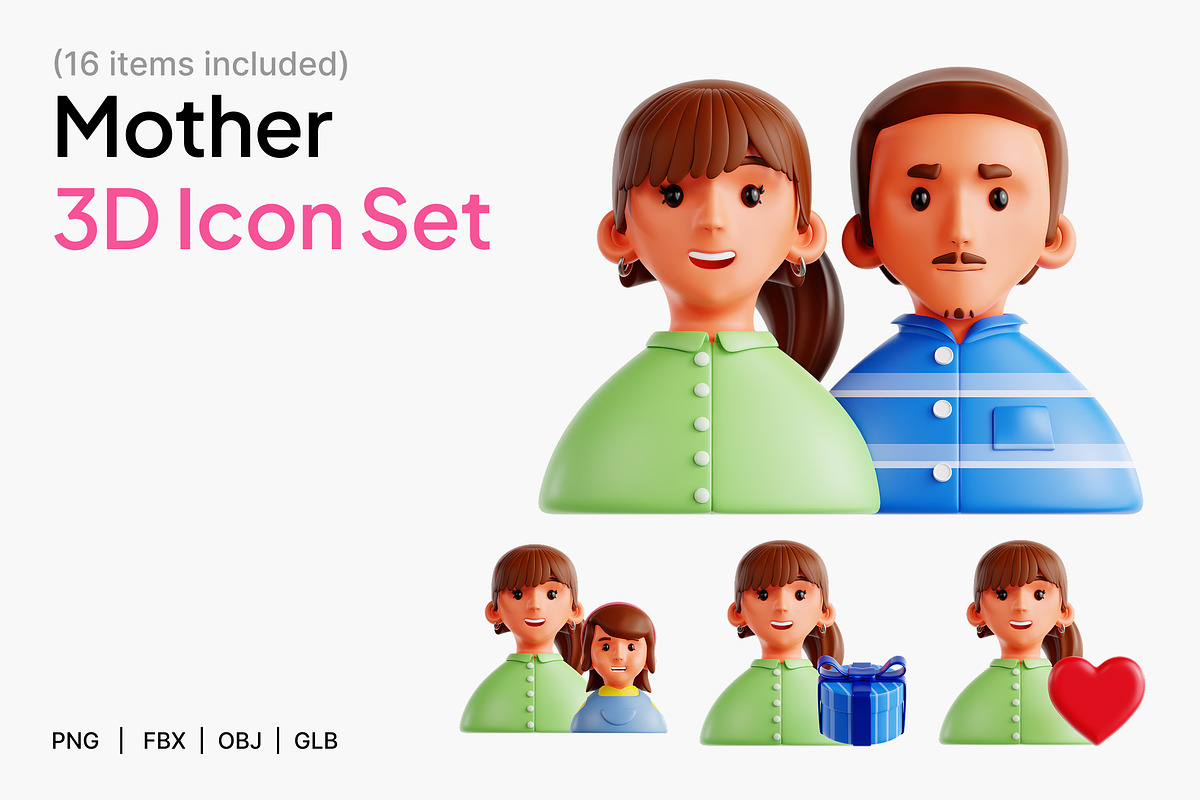 Mother 3D Icon Set, a Characters & Person 3D Model by Eklip Studio (Photo 1 of 3)