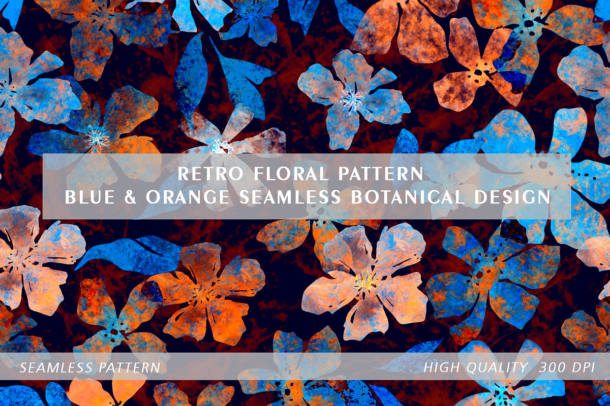 Blue & Orange Floral Pattern, a Pattern Graphic by MartinShop (Photo 1 of 10)